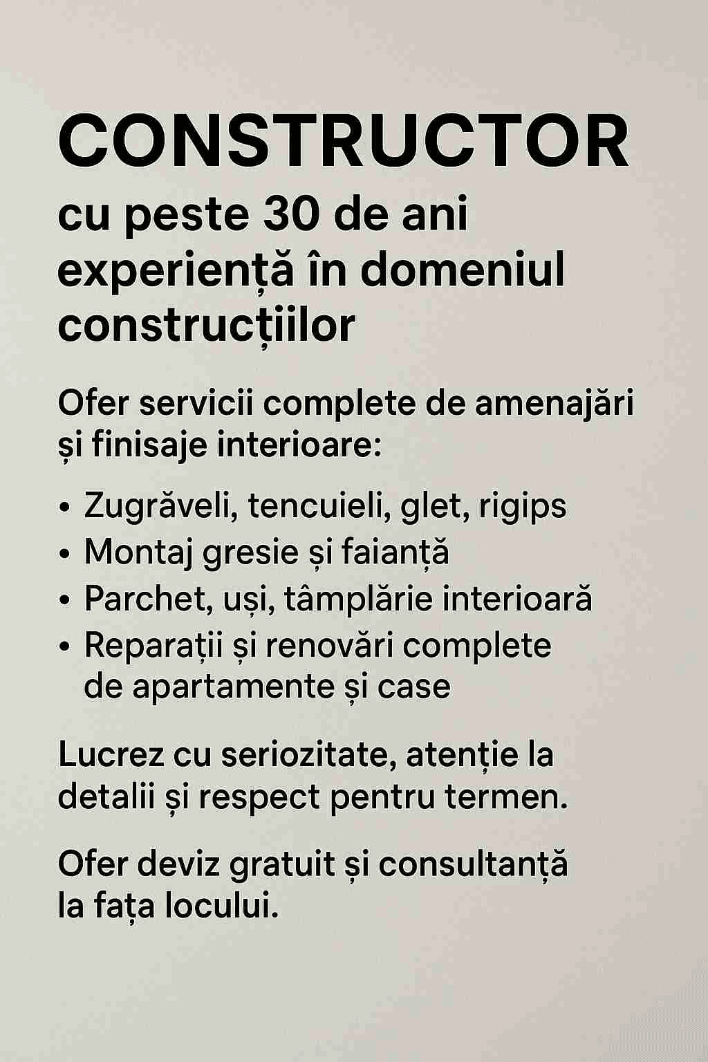 Ofer servicii complete de amenajări și finisaje in